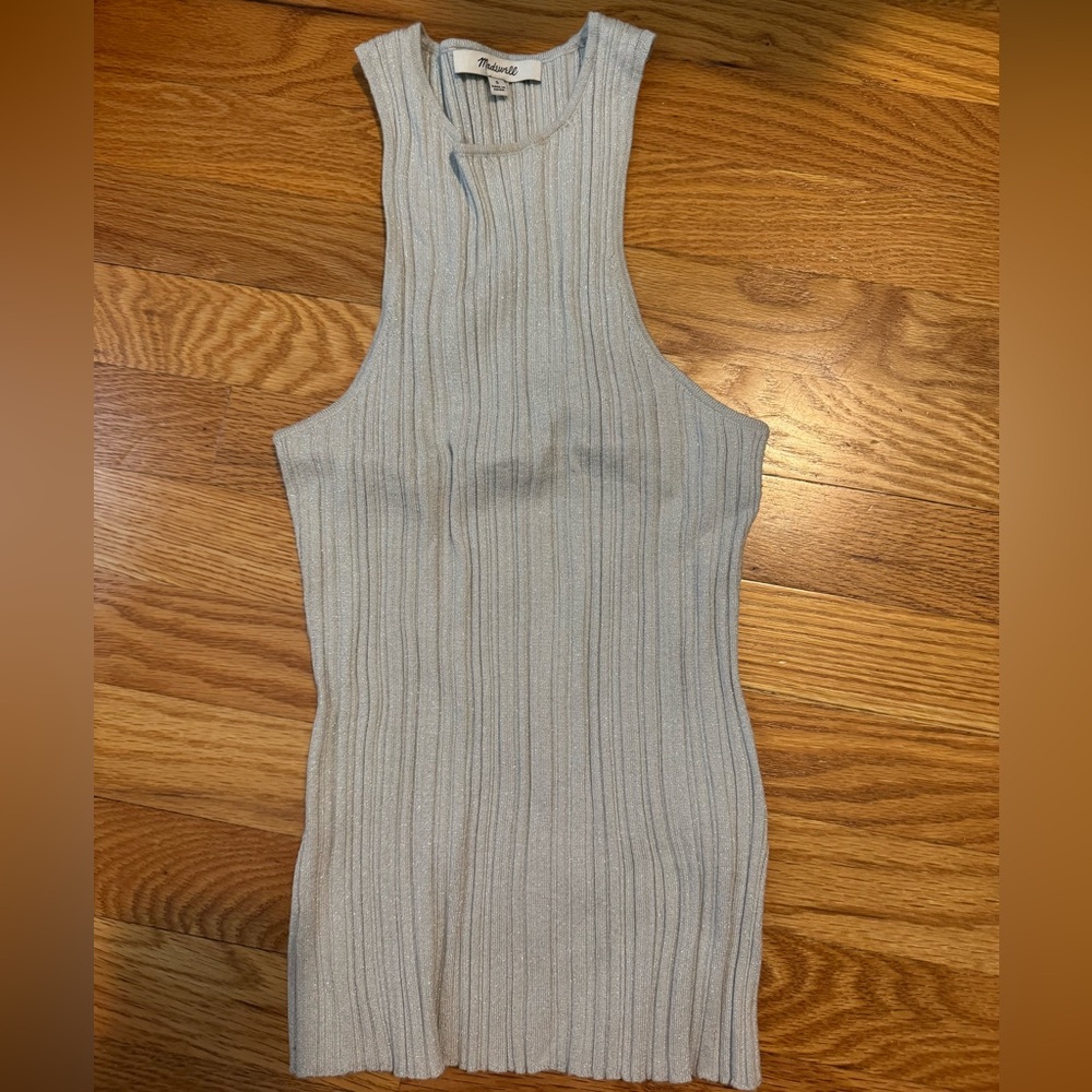 Madewell white sparkly stretchy tank top Size S #bodycon #party